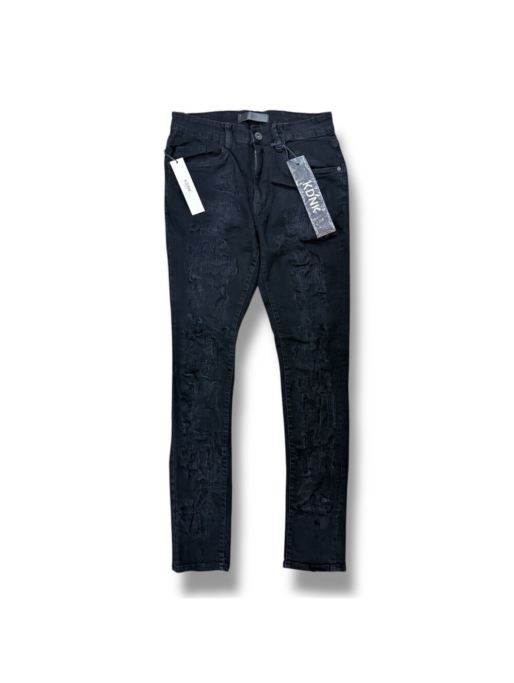 Kdnk Mens Rip & Repair Skinny Jeans Black Size 30
